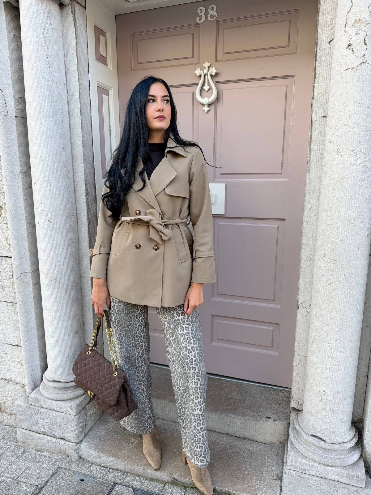 Camel Short Trench Coat With Belt