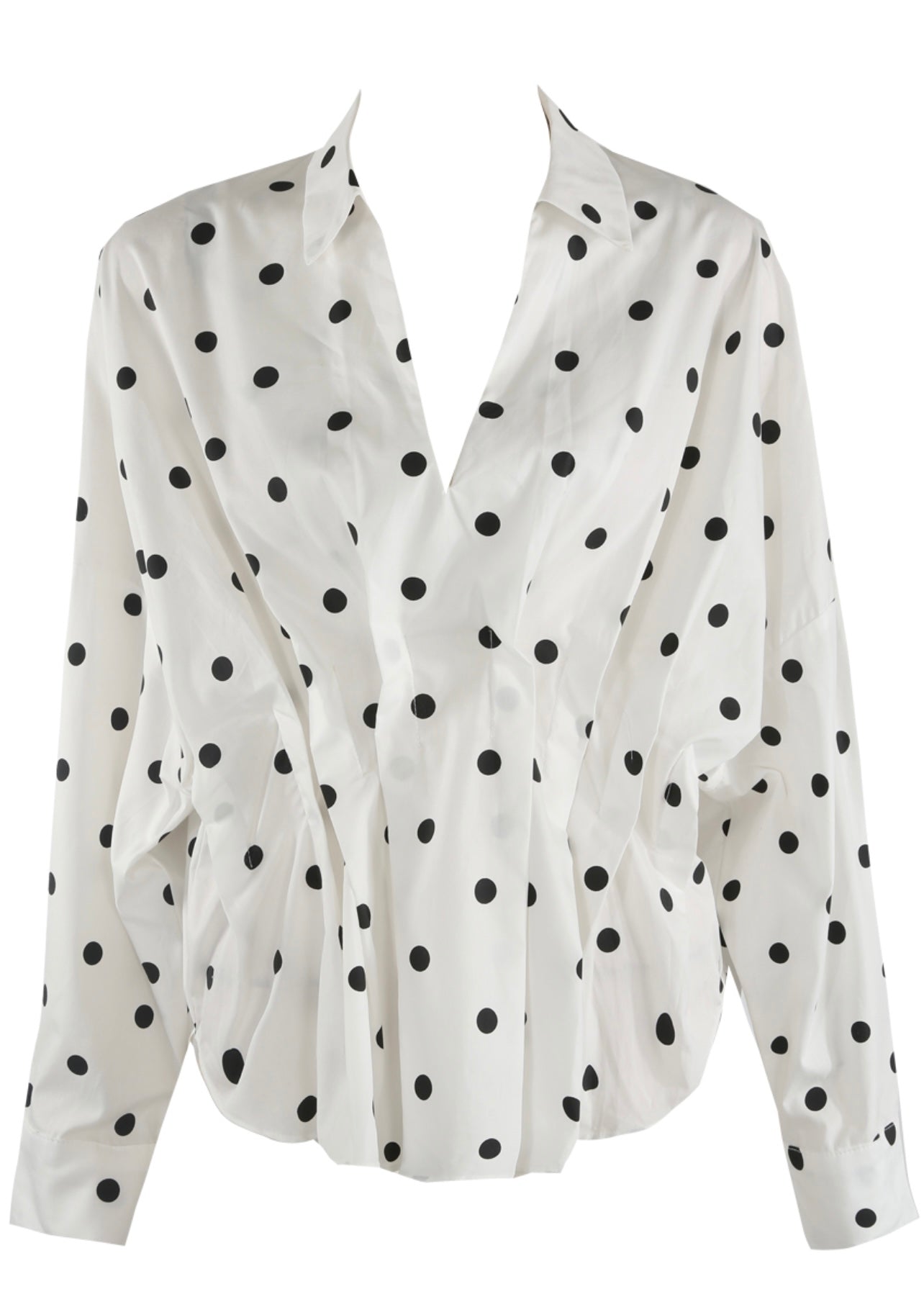 White Polka Dot Gathered Pleat Blouse