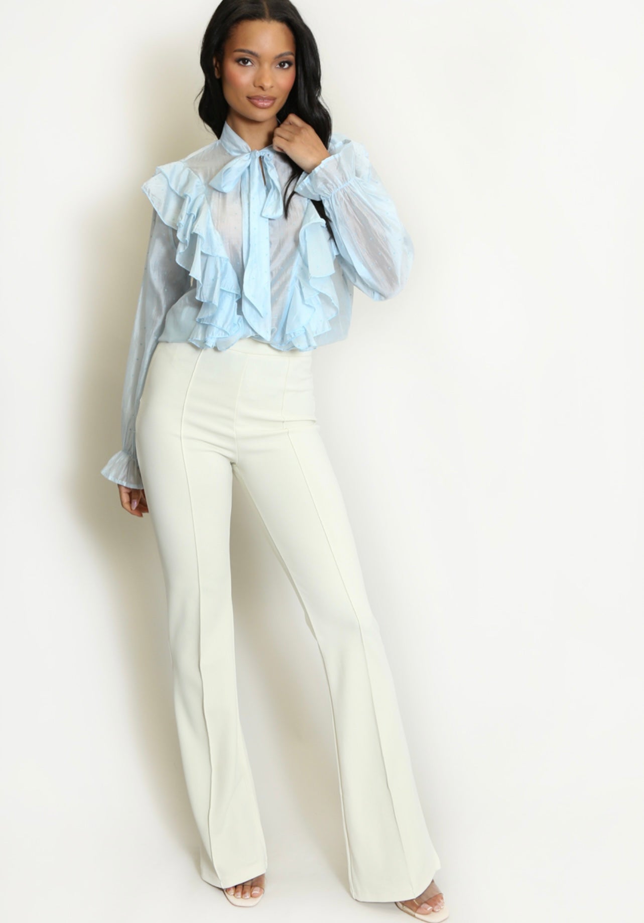 Cream Tailored Flare Trousers