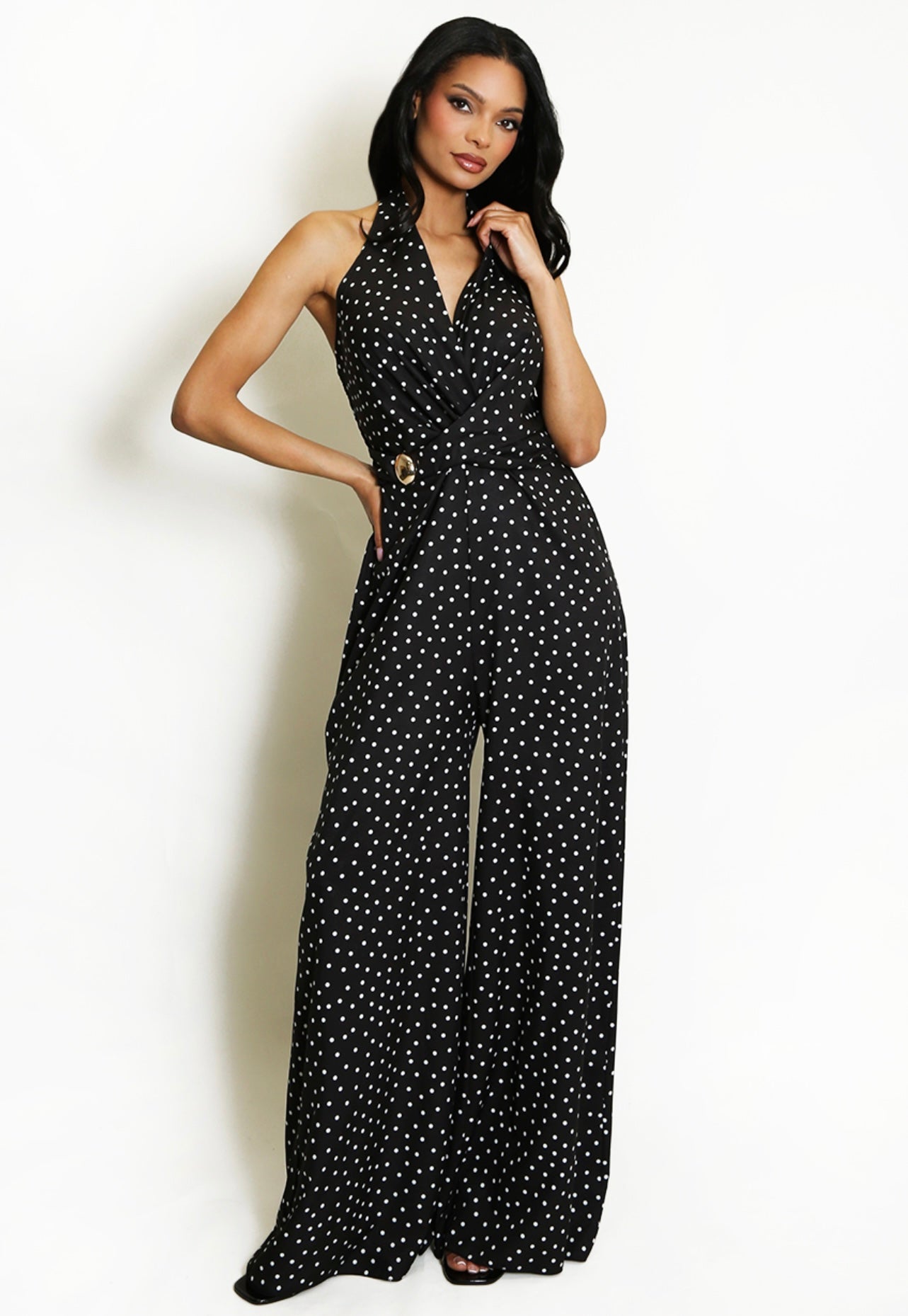 Black Polka Dot Wide Leg Jumpsuit