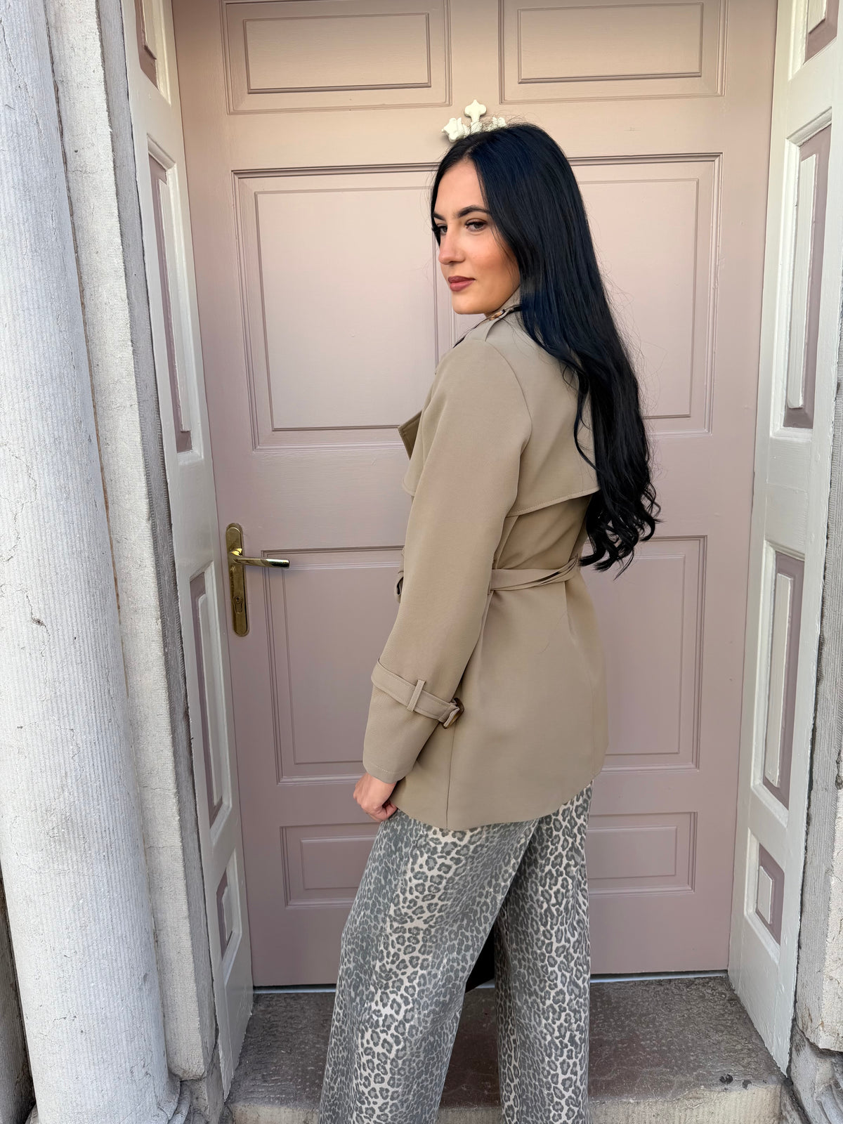 Camel Short Trench Coat With Belt