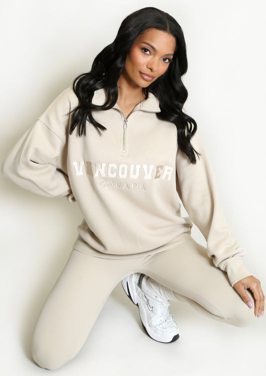 Beige Vancouver Half Zip Sweatshirt
