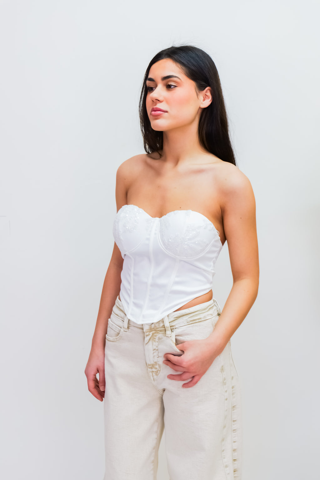 White Corset Bandeau Top
