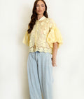 Lemon Lace Embroidered Puff Sleeve Blouse
