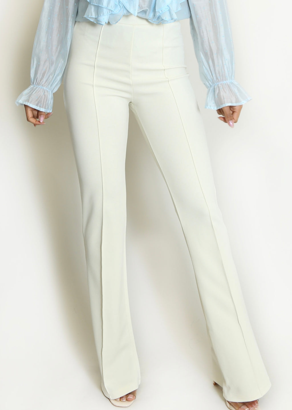 Cream Tailored Flare Trousers