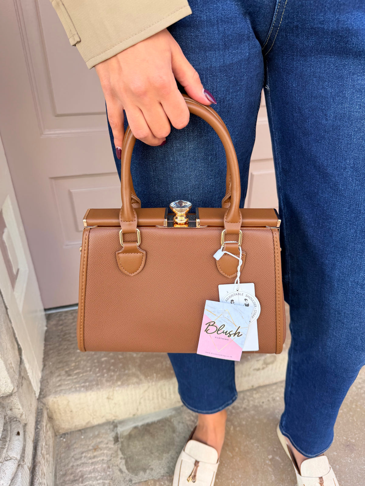Diamond Clasp Top Handle Handbag