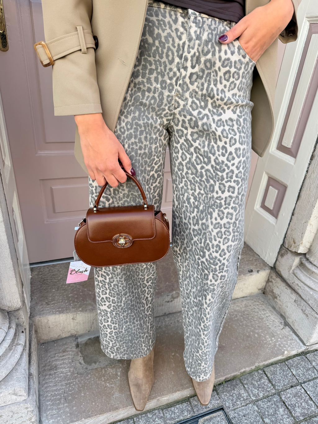 Gold Detail Clasp Top Handle Handbag