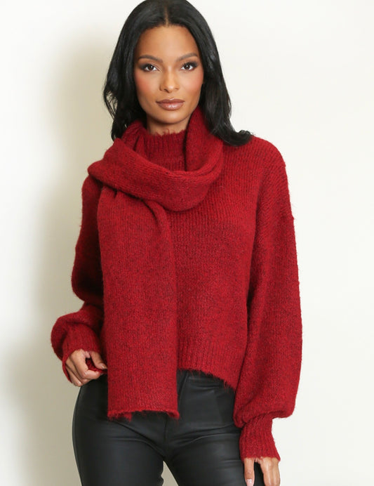 Burgundy Mohair Knit Jumper with Scarf