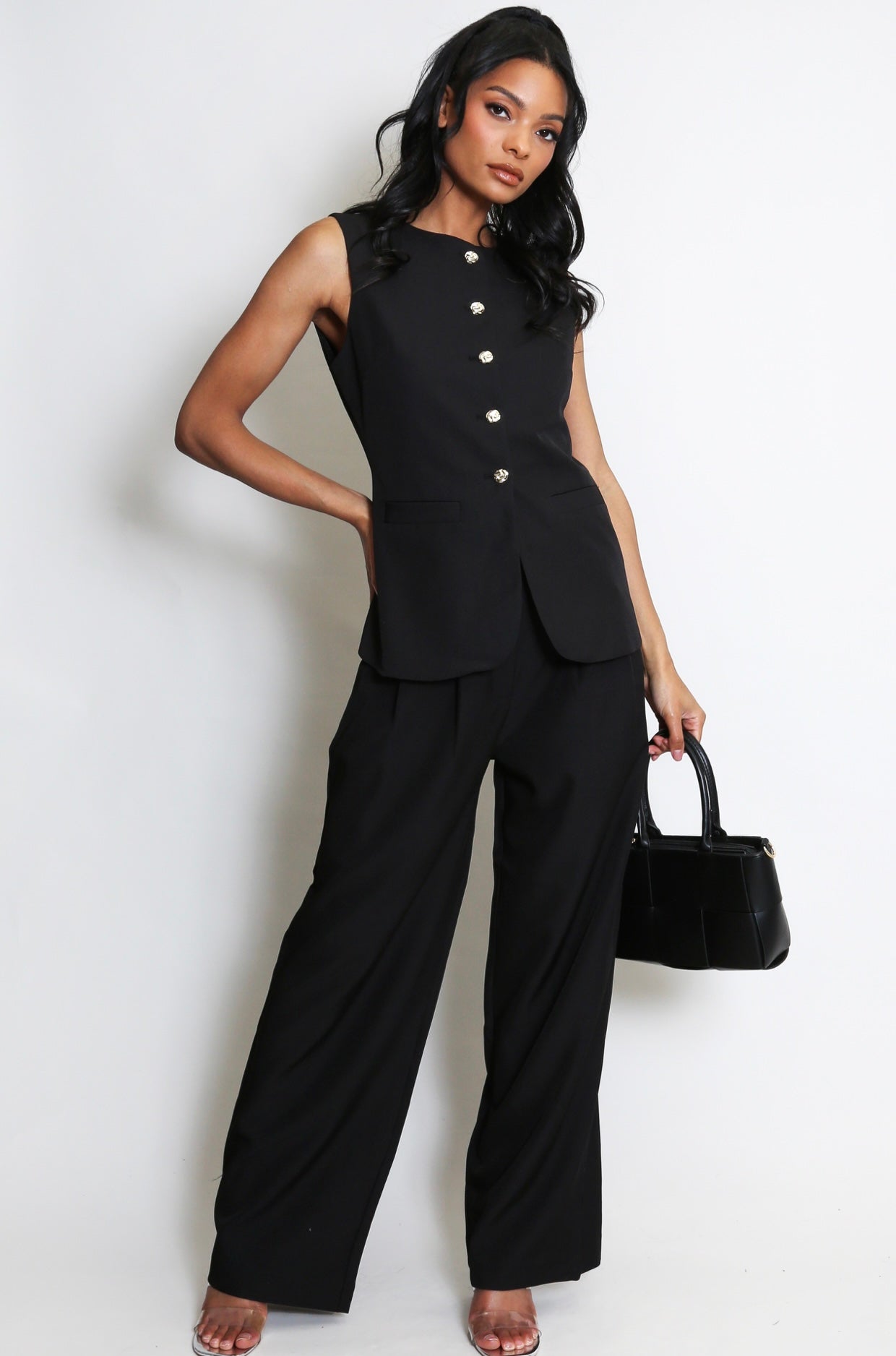 Black Tailored Button Front Waist Coat