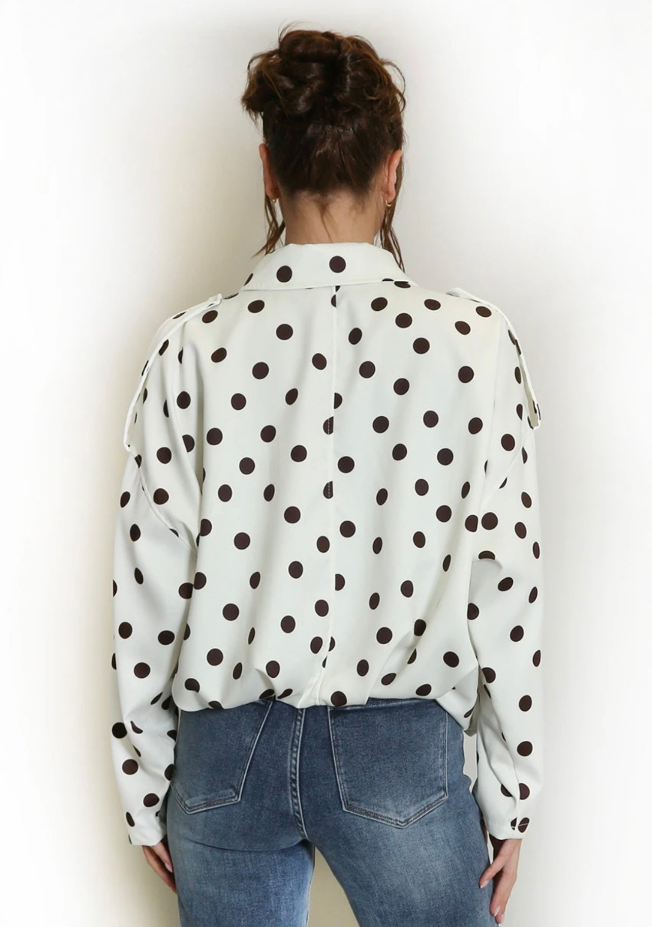 White Polka Dot Bubble Hem Jacket