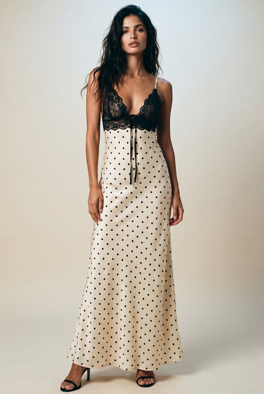 Lace Detail Polka Dot Maxi Dress