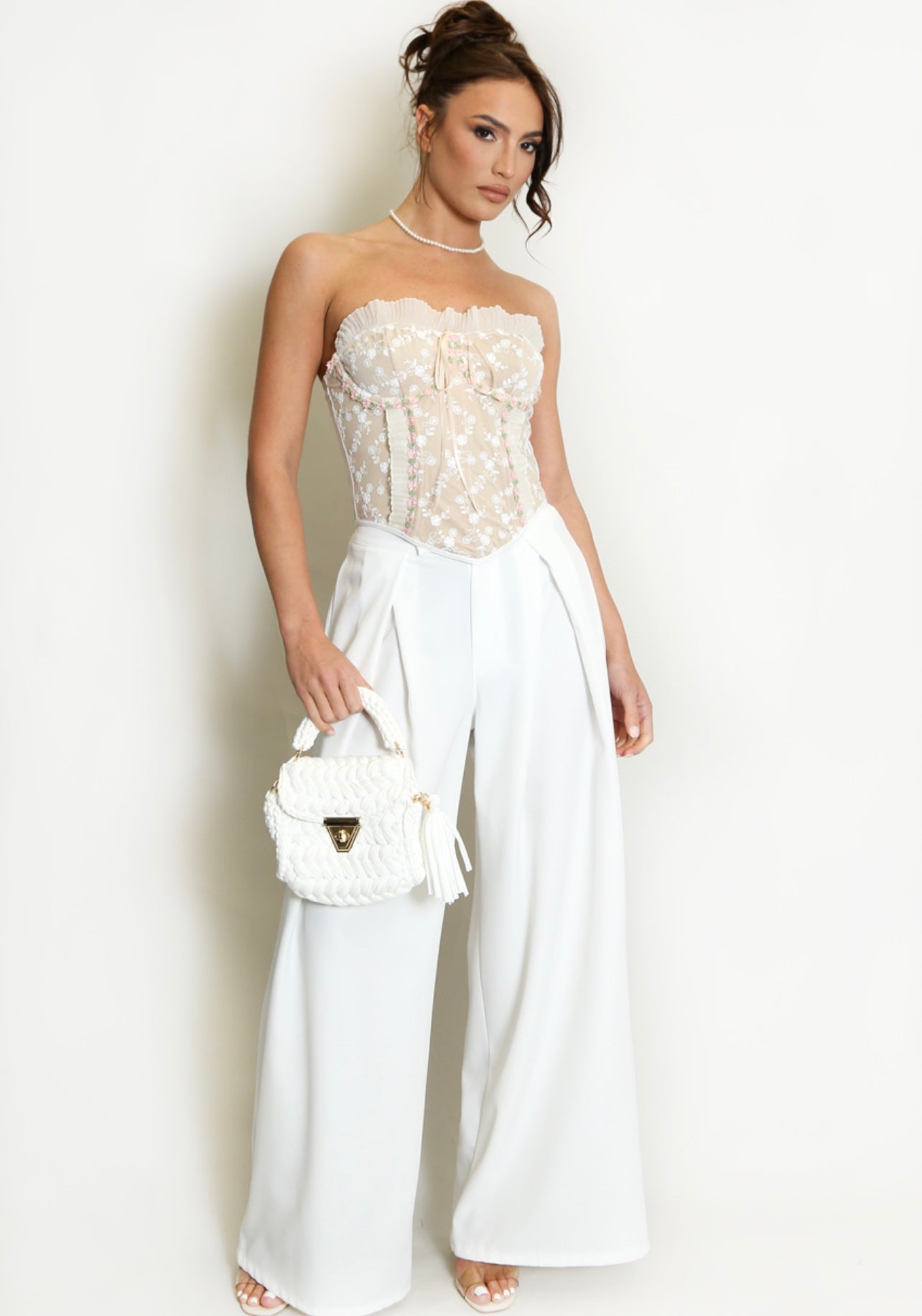Nude Mesh Embroidered Corset Top