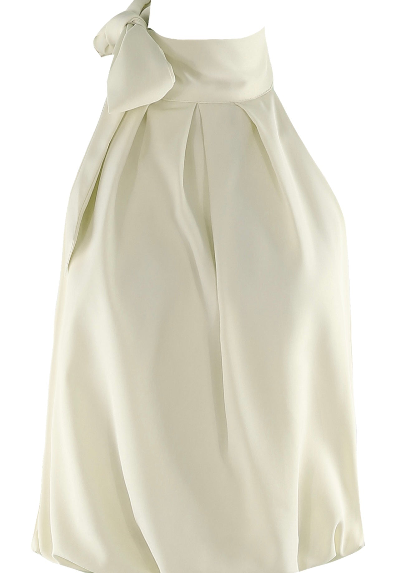 Cream Bow Neck Balloon Hem Blouse