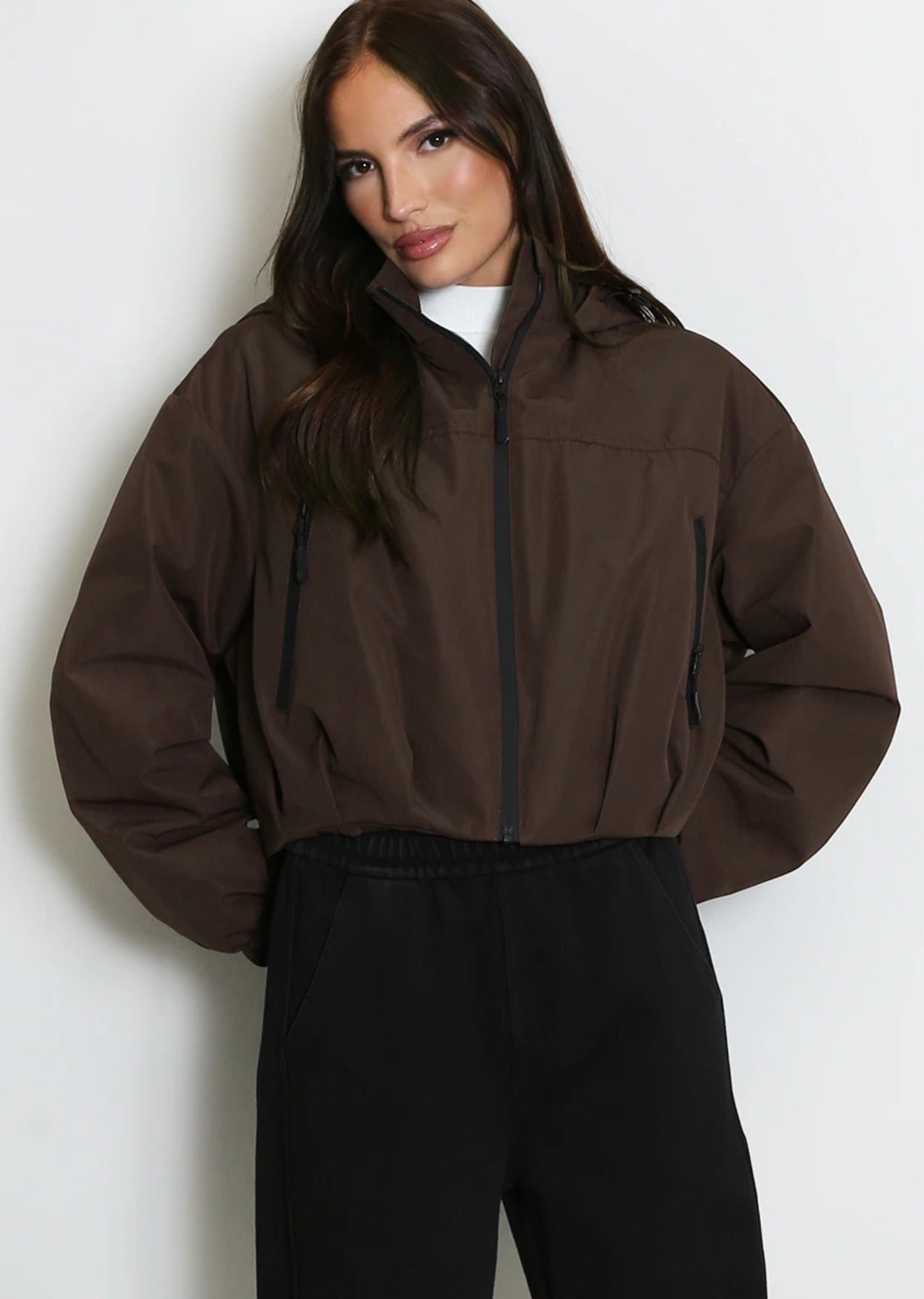Brown Cropped Hooded Jacket