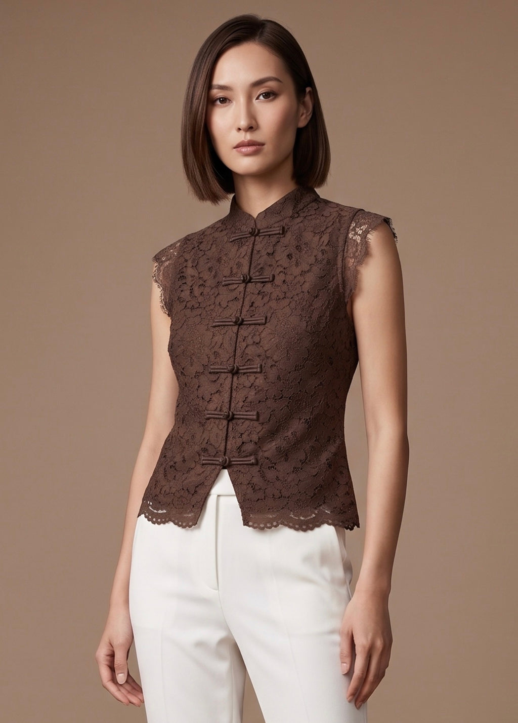Brown Lace Mandarin Waistcoat