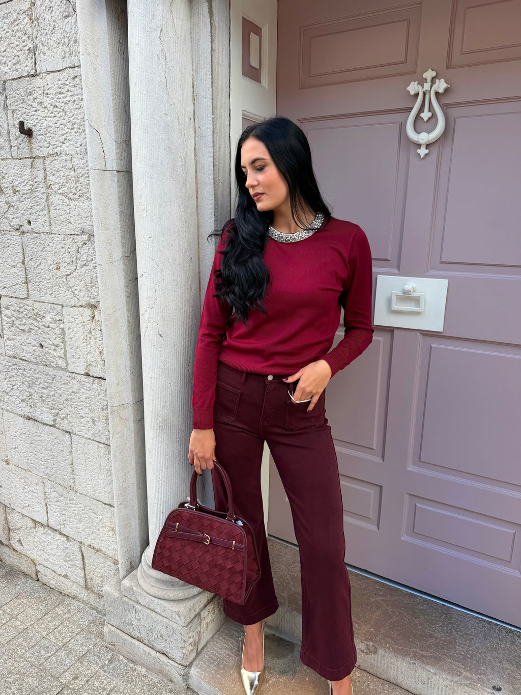 Burgundy Diamond Detail Jumper