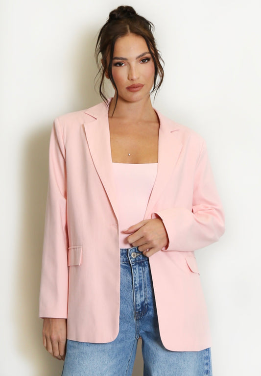 Pink One Button Cotton Blazer