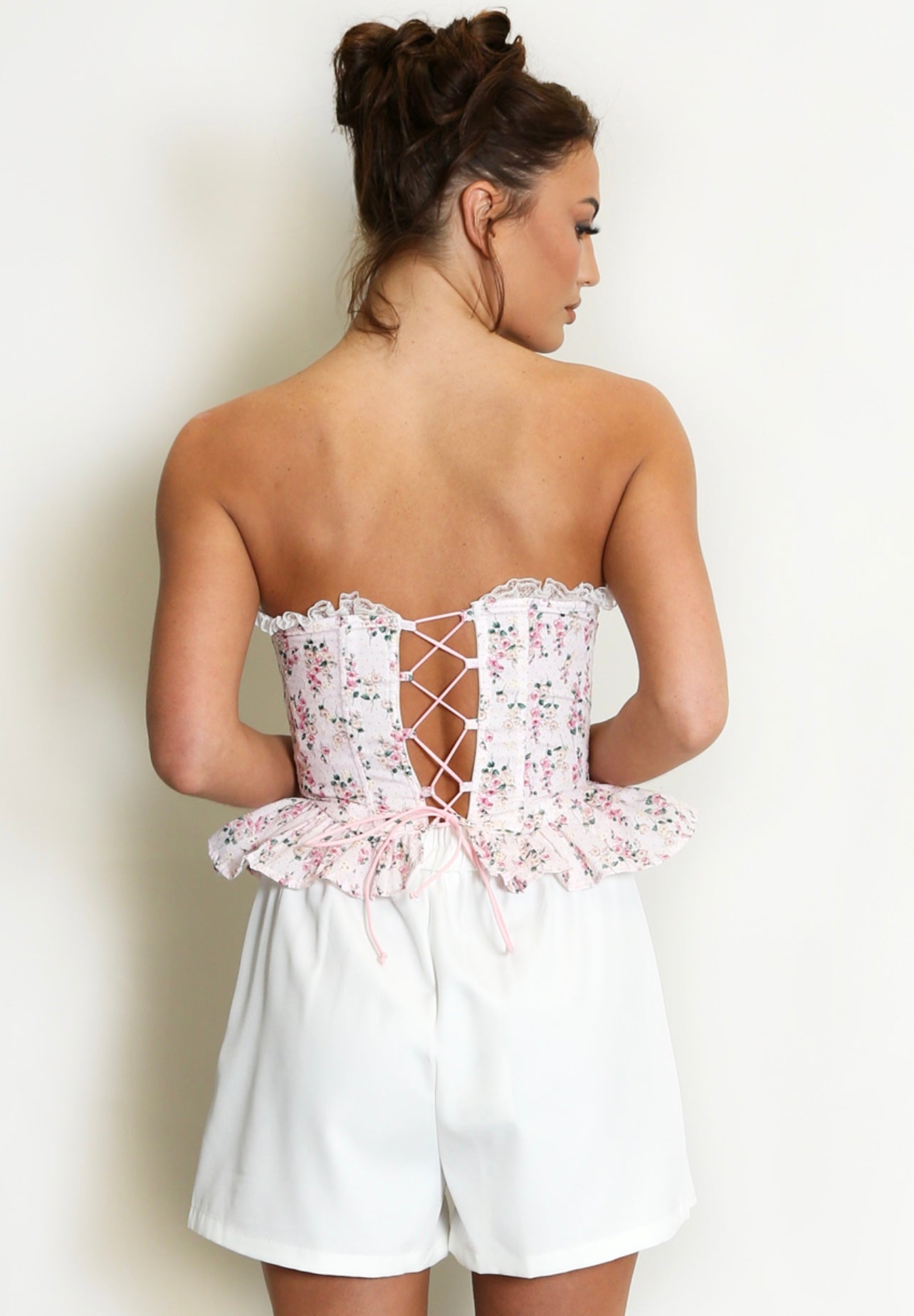 Pink Floral Peplum Corset Top
