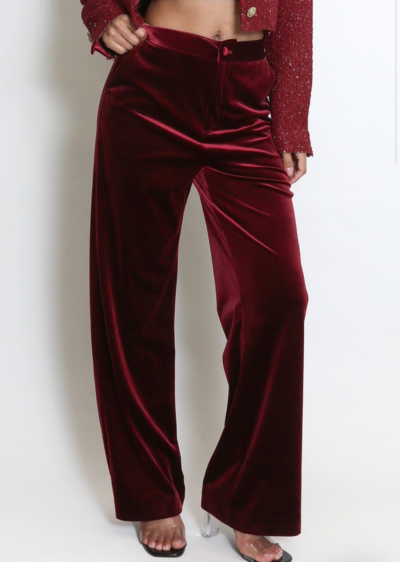 Wine Velvet Straight Leg Trouser