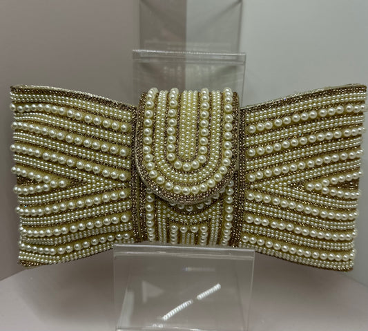 Gold Pearl & Diamanté Clutch Bag