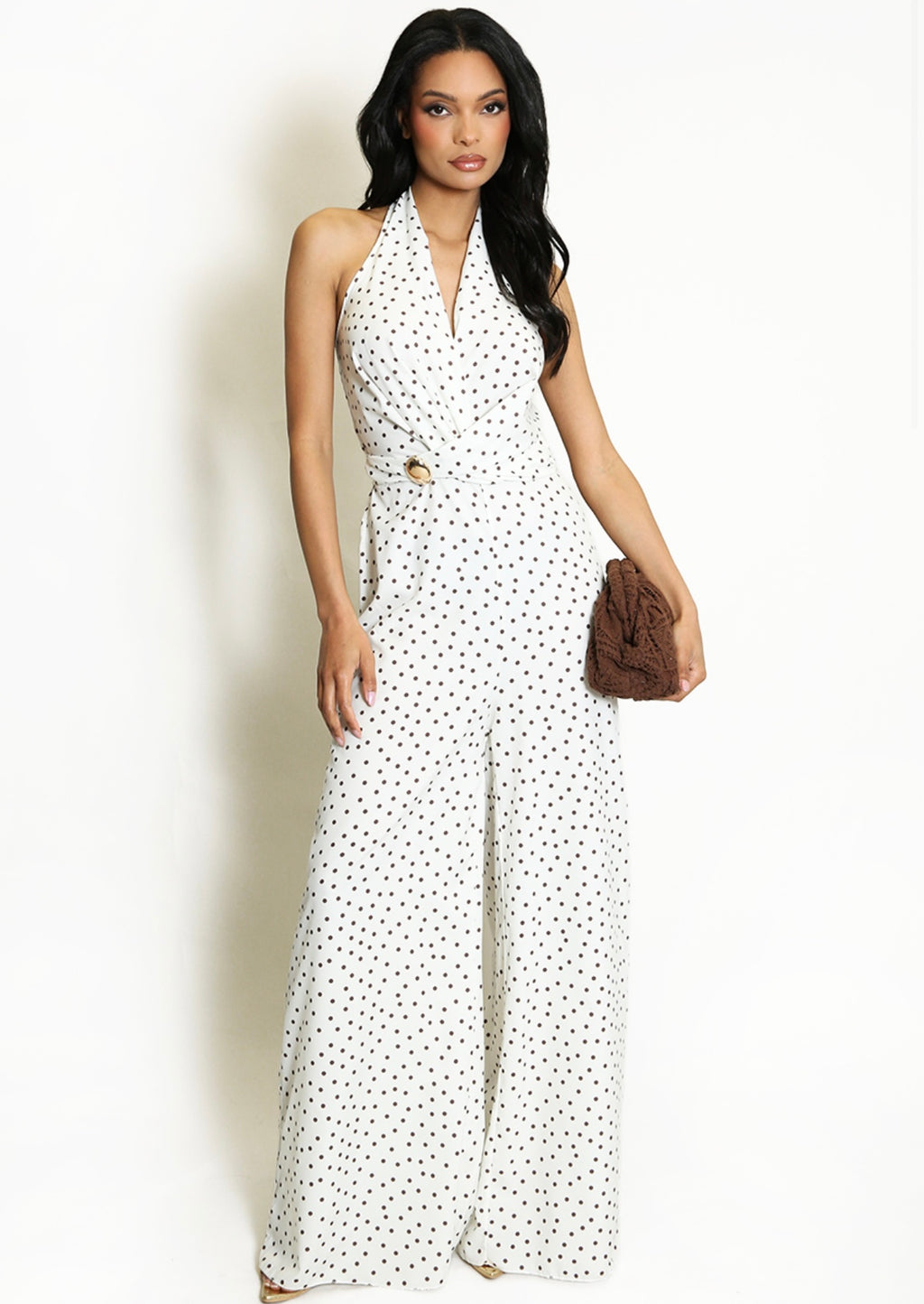 White Polka Dot Wide Leg Jumpsuit