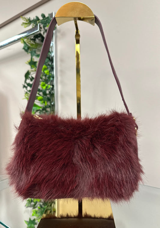 Burgundy Faux Fur Shoulder Bag