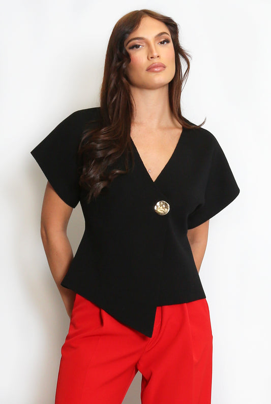 Black Fine Knit Asymmetric Cardigan
