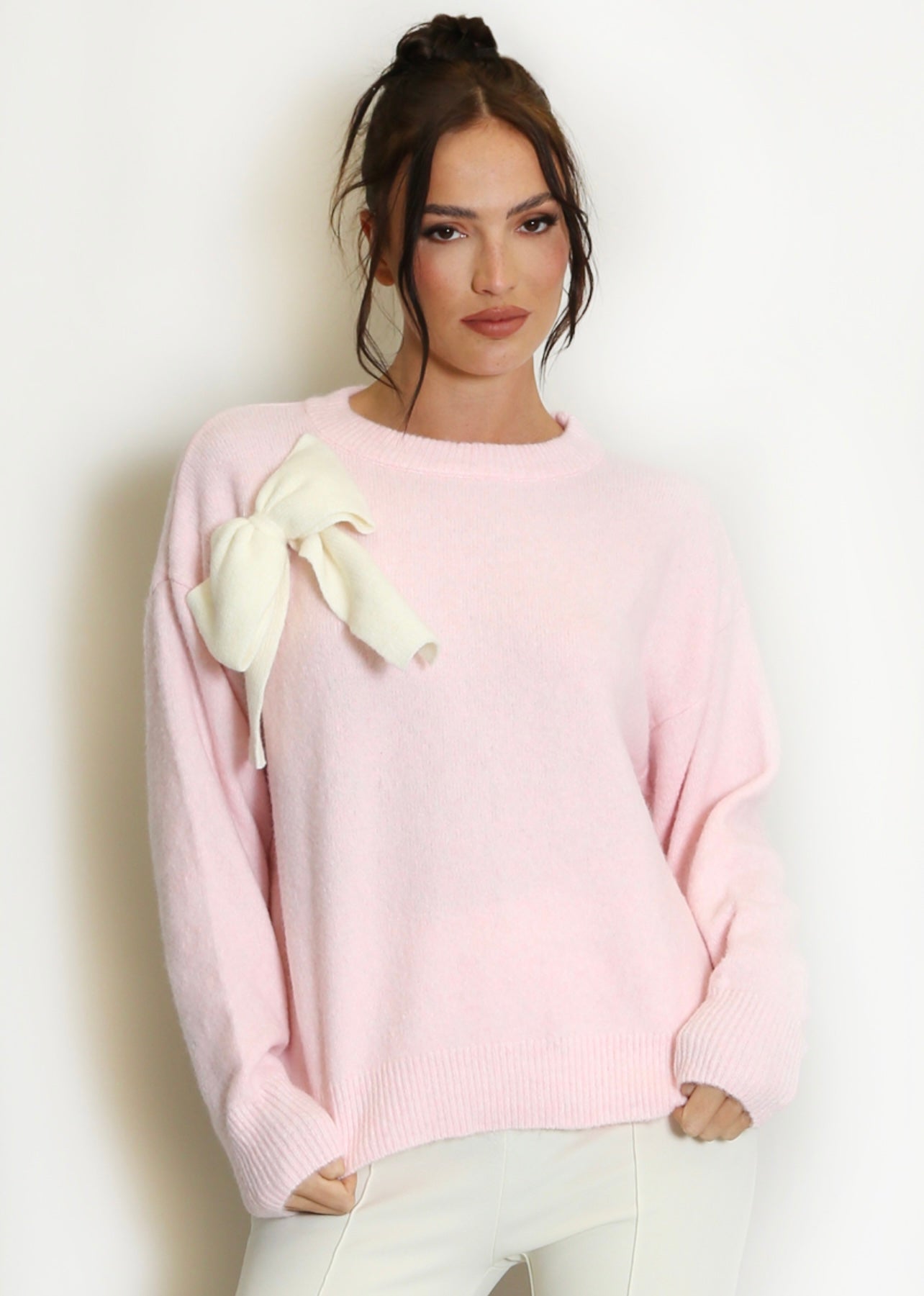 Fluffy Knit Jumper With Bow