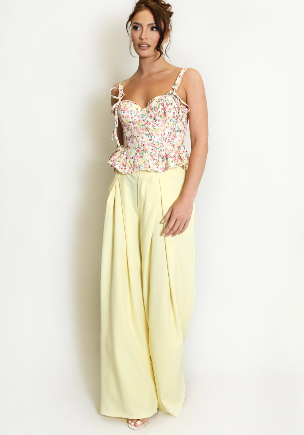 White Floral Peplum Bodice Top