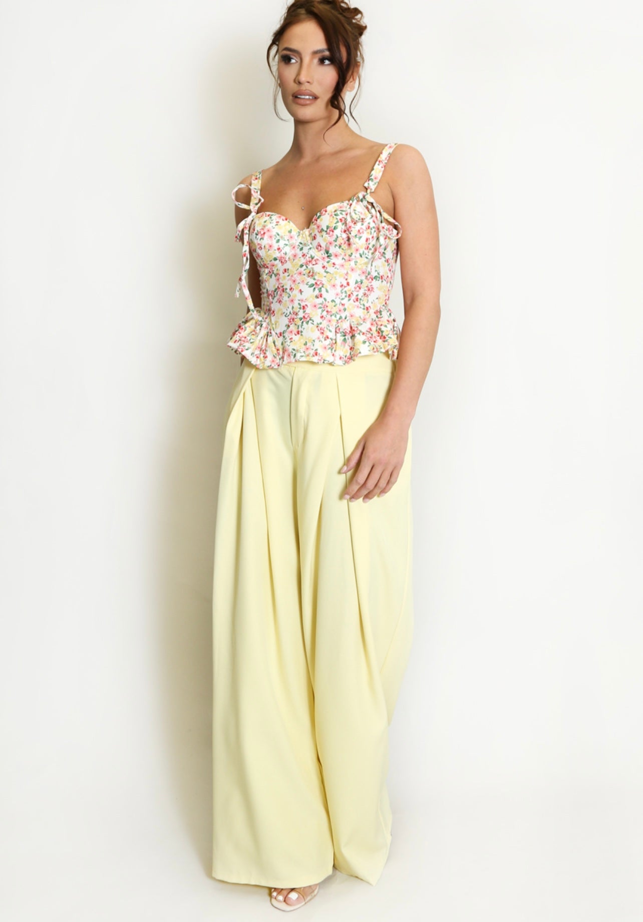 White Floral Peplum Bodice Top
