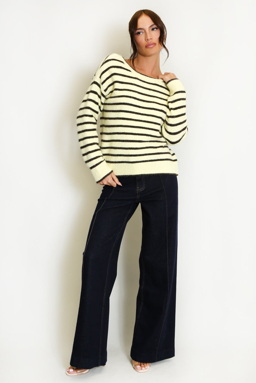 Yellow Bow Back Striped Jumper