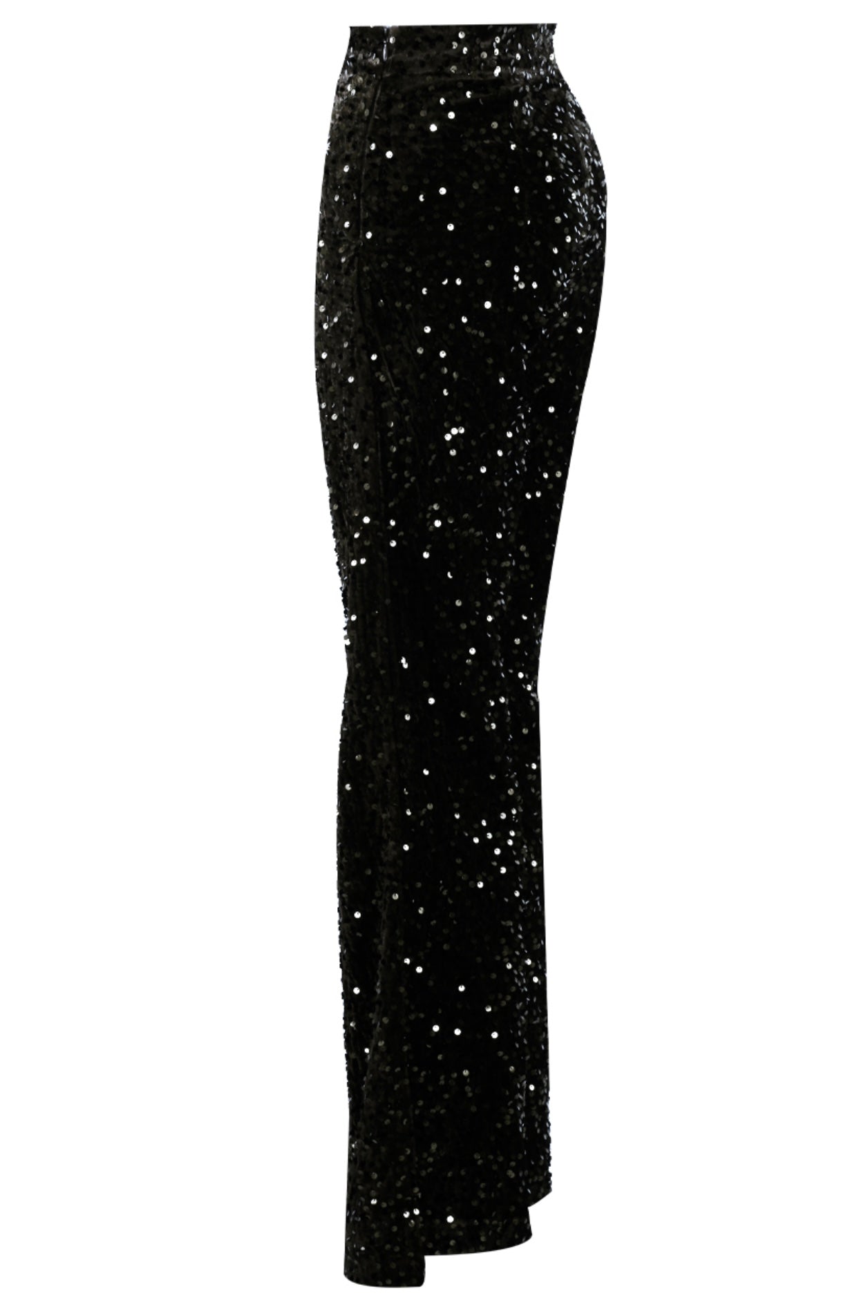 Black Sequin Flare Leg Trousers