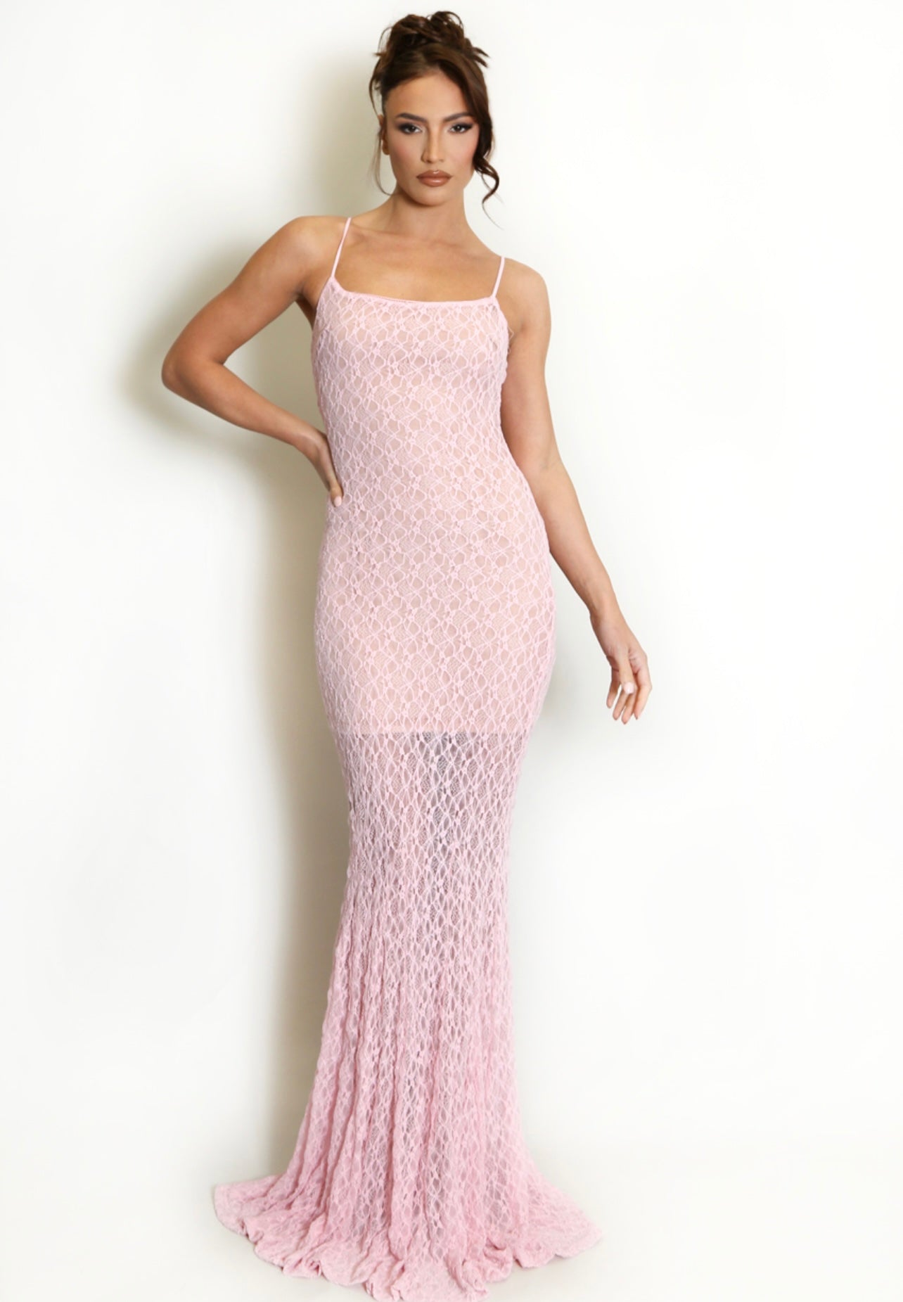 Pink Lace Cami Maxi Dress