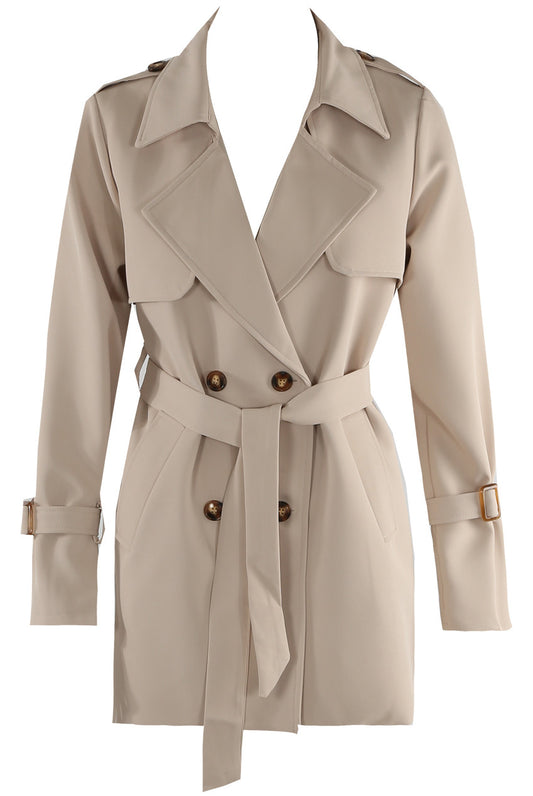 Beige Short Trench Coat with Belt