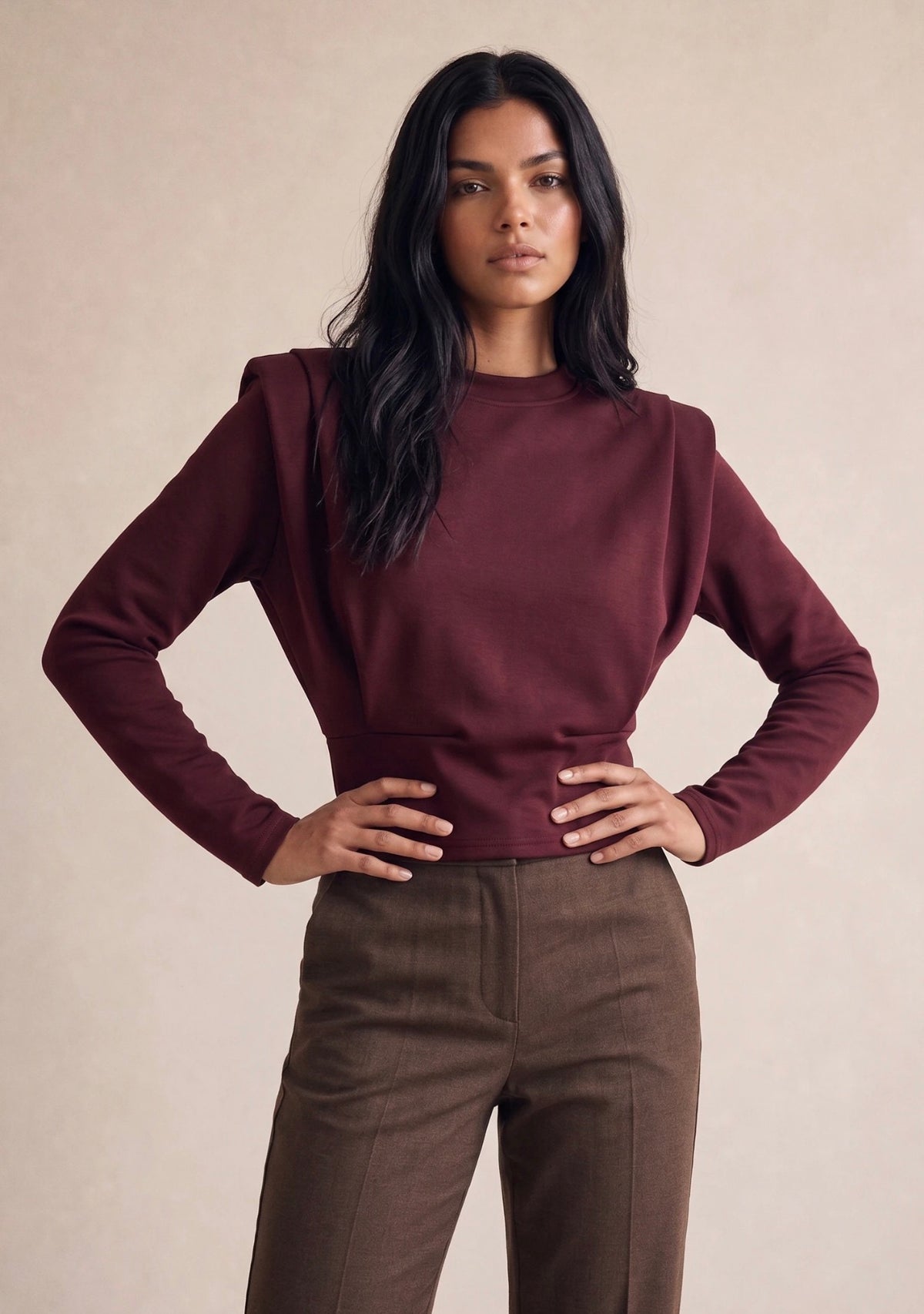 Padded Shoulders Cinched Jumper