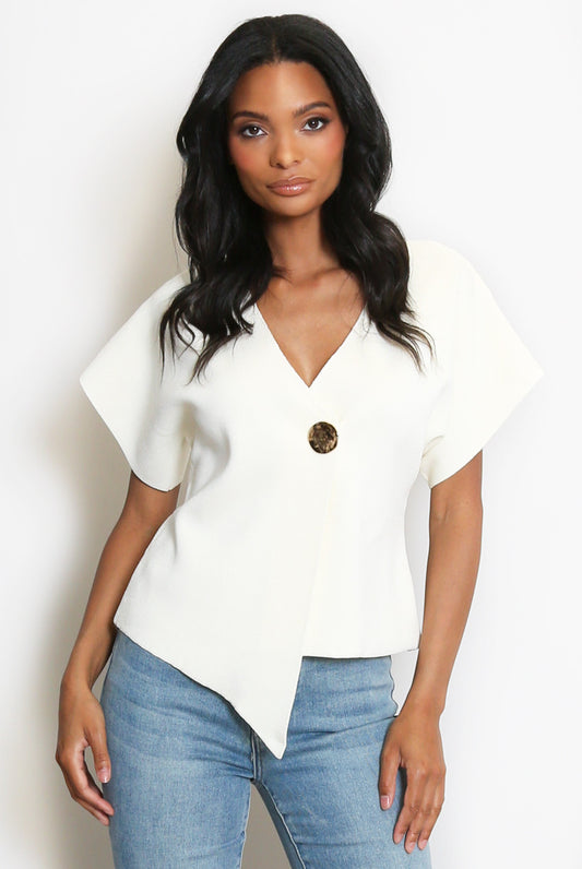 Beige Fine Knit Asymmetric Cardigan