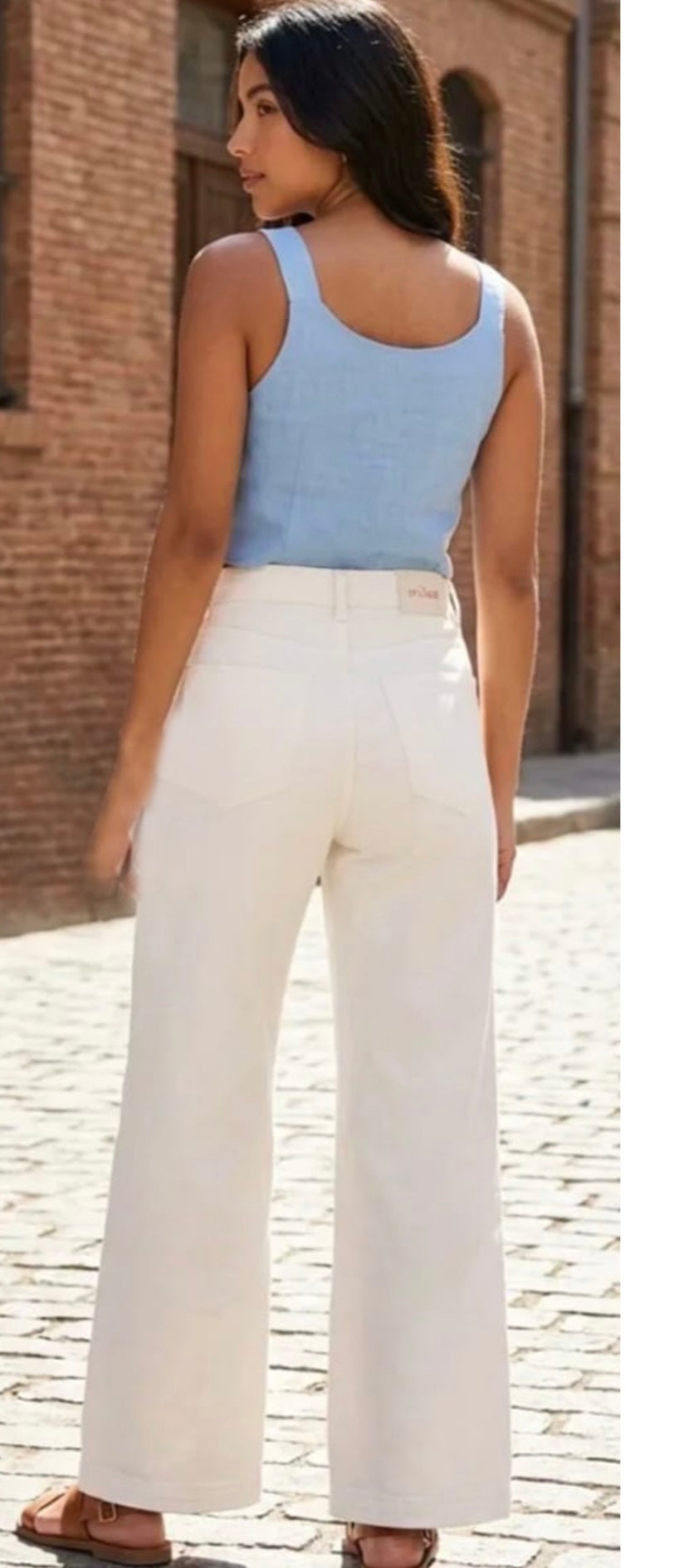 Cream Denim Straight Leg Stretch Jeans