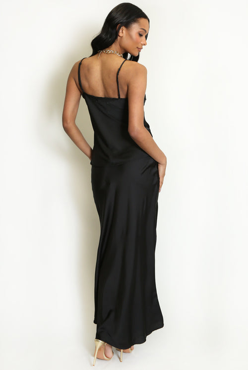 Black Satin Maxi Skirt