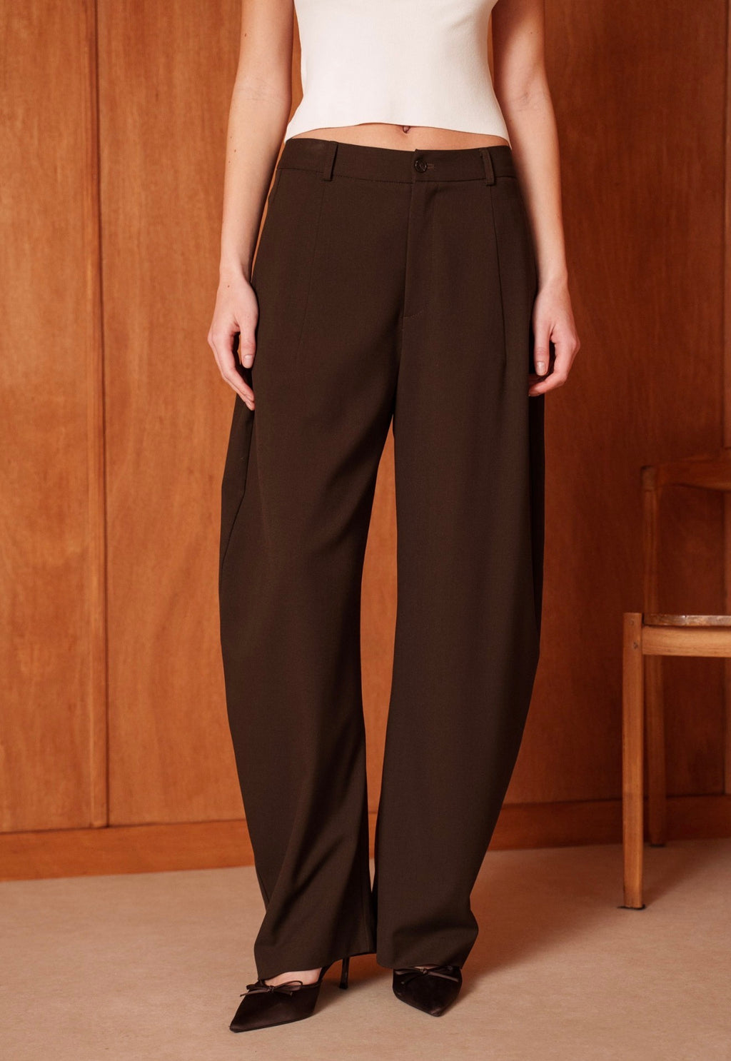 Brown High Waist Barrel Trousers