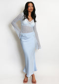 Blue Satin Bias Cut Flowing Maxi Skirt