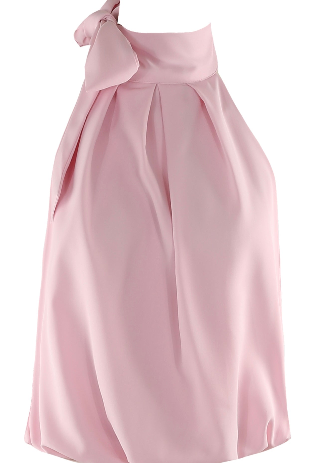 Pink Bow Neck Balloon Hem Blouse