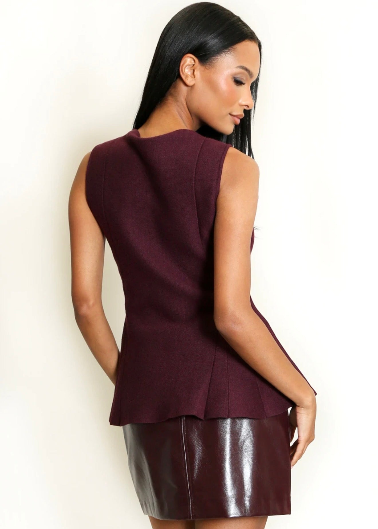 Burgundy Fine Knit Peplum Top