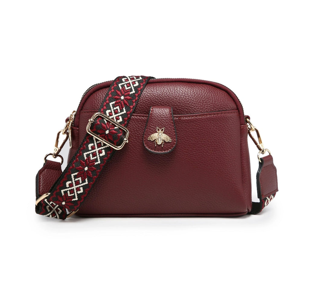 Bee Cross Body Handbag with Double Zip Top Sections