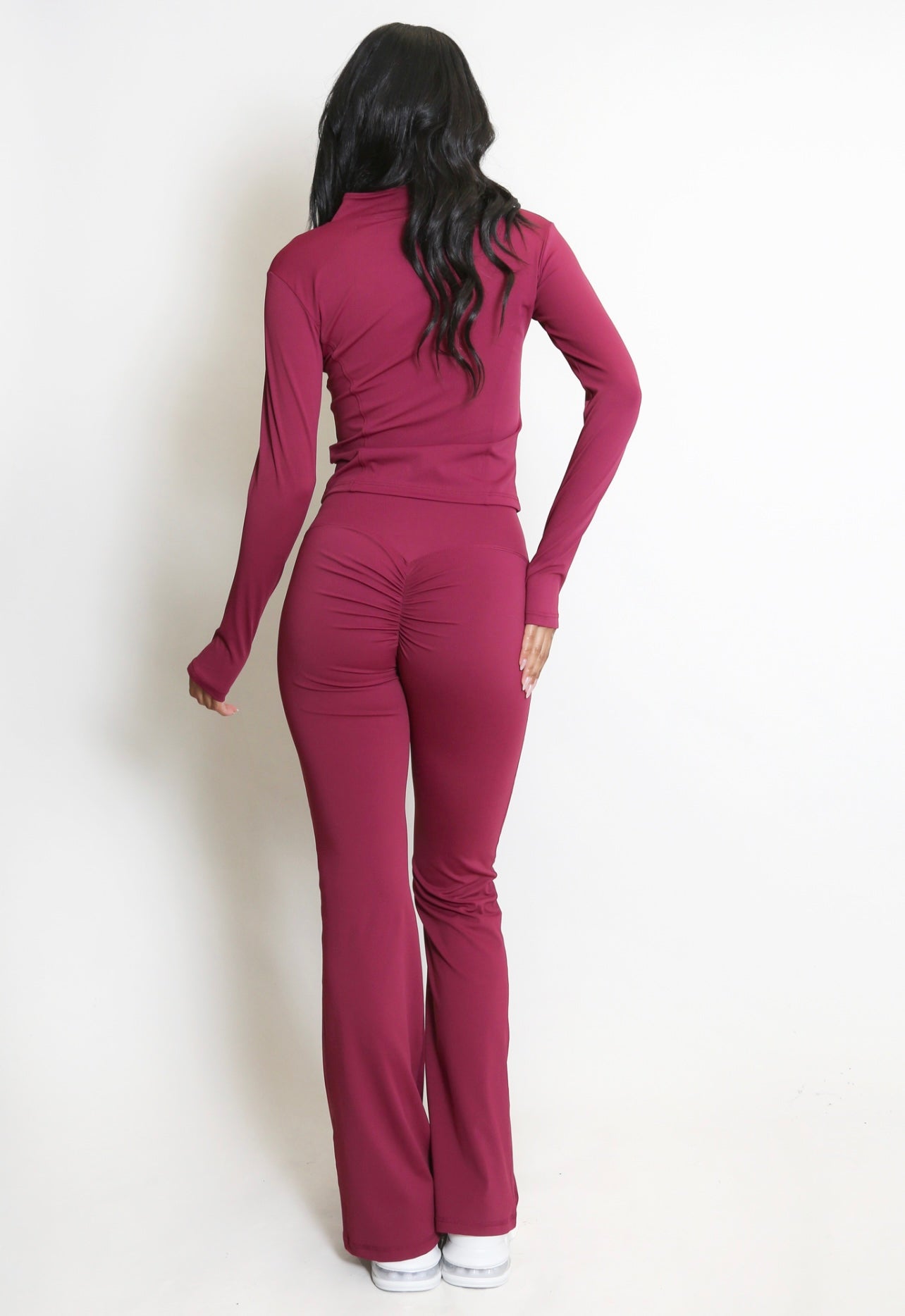 Active Zip Top And Push Up Flare Trouser Set