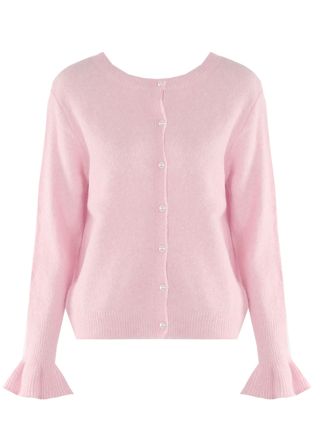 Pink Flute Cuffs Pearls Button Cardigan