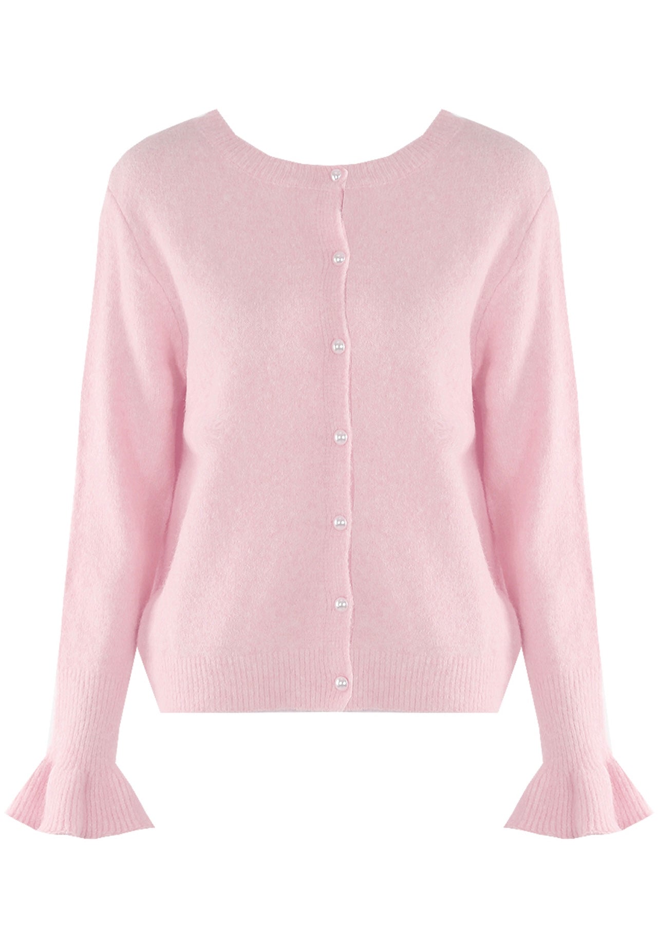 Pink Flute Cuffs Pearls Button Cardigan