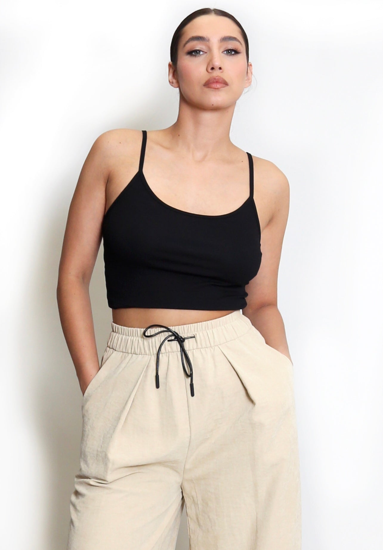 Black Ribbed Square Neck Crop Top