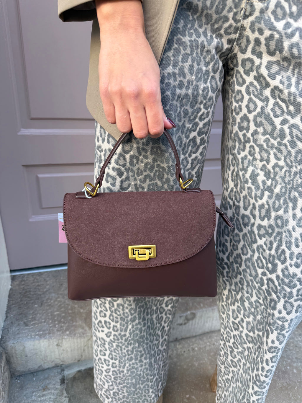 Suede And Pu Detail Handbag
