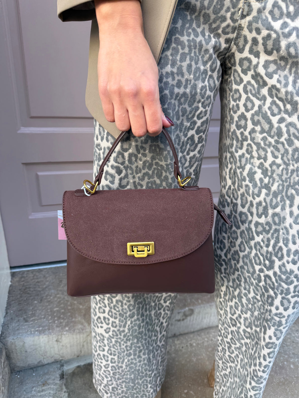 Suede And Pu Detail Handbag