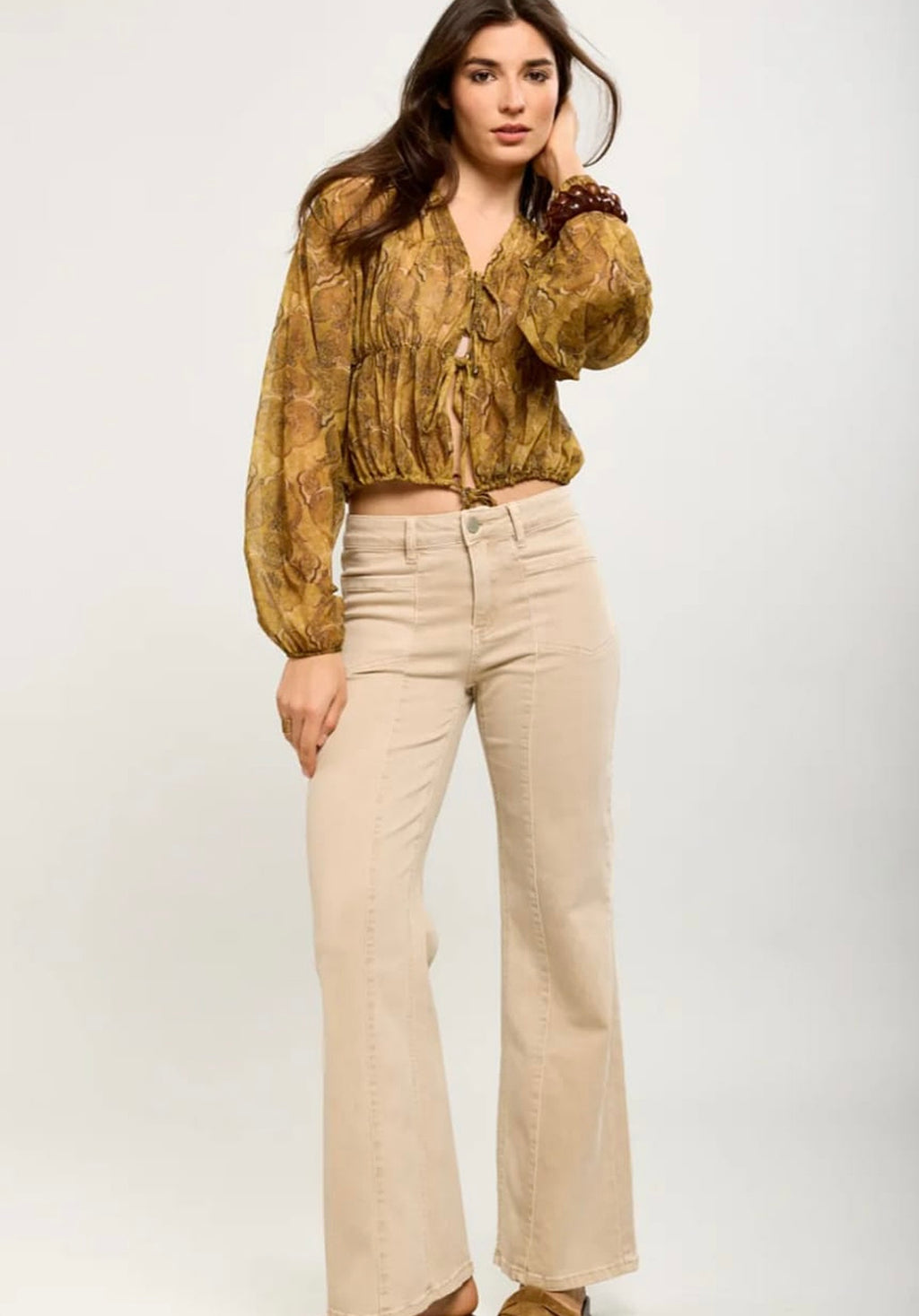 Beige High Waist Wide Leg Jeans
